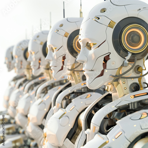 Wallpaper Mural A row of robots with gold accents on their heads Torontodigital.ca