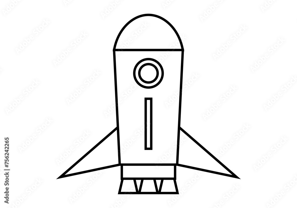 Icono negro de nave espacial en fondo blanco.