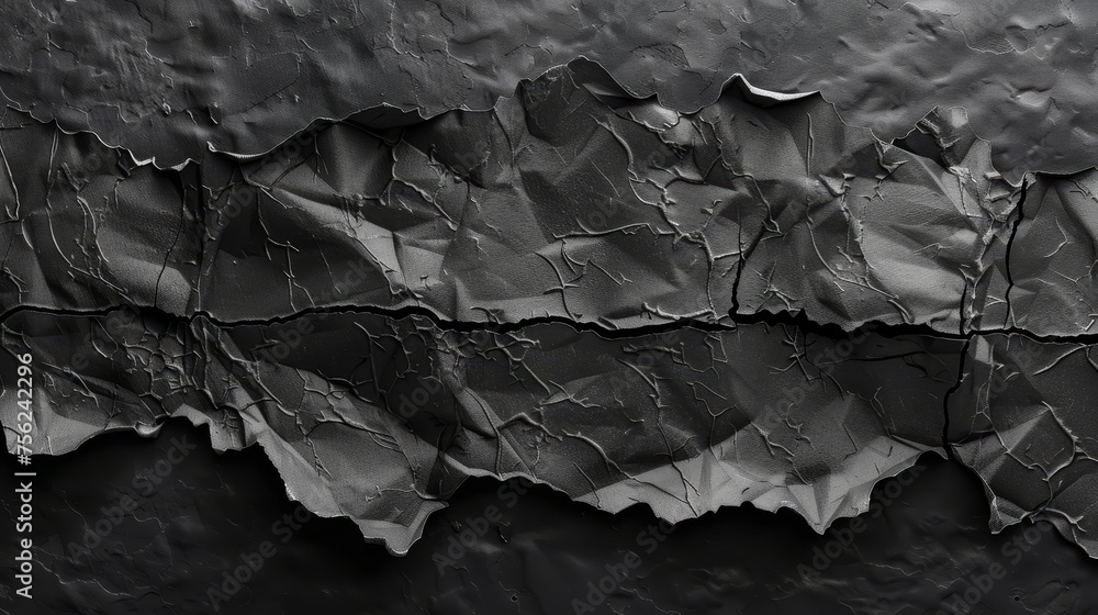 a textured dark grey surface resembling cracked earth, reminiscent of a drought, creating a dramatic and powerful background.