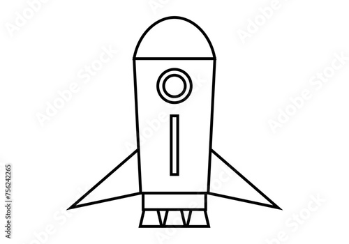 Bilde på lerret Icono negro de nave espacial en fondo blanco.