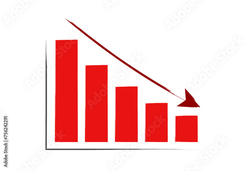 Icono de gráfico rojo cayendo por una crisis. 