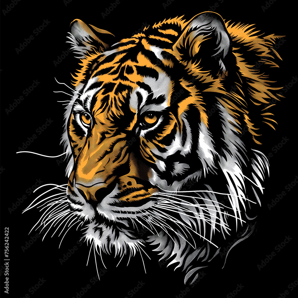 A tiger with a yellow stripe on its face A tiger with a yellow stripe on its face