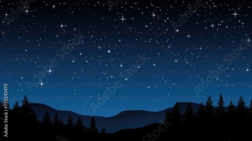 Stars twinkle brightly, mirrored on the still surface of a mountain lake, framed by darkened pine silhouettes and distant peaks under the night sky's grandeur.