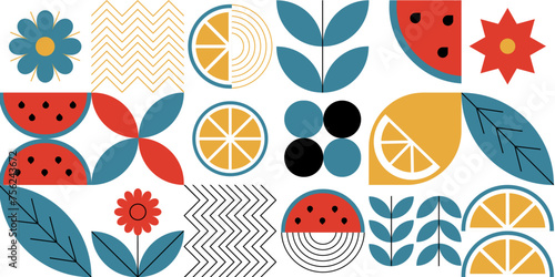 Geometric summer background with simple shapes and figures forming.