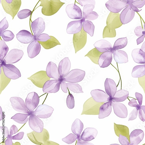 Vibrant seamless pattern showcasing watercolor lilac flowers, conveying a cheerful and fresh aesthetic for textiles and backgrounds.