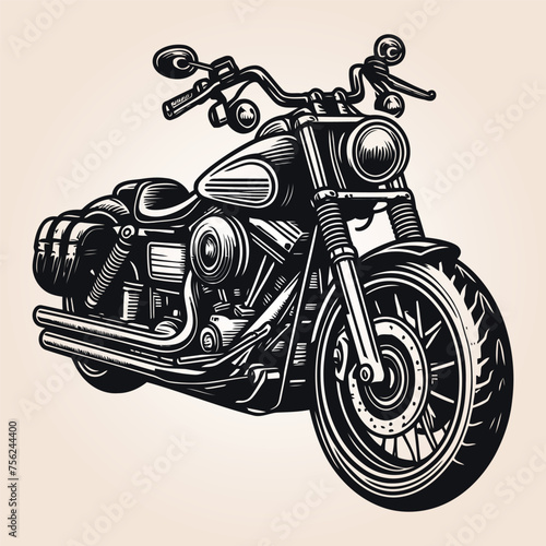 Classic motorcycle front view concept in vintage monochrome style isolated vector. photo