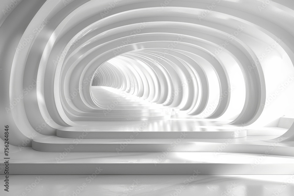 Naklejka premium Long Tunnel With White Walls and Floor