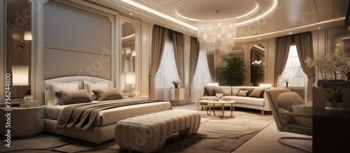 Luxurious bedroom with a relaxing seating area