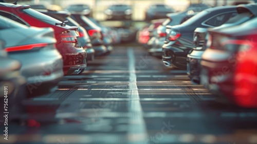 Wallpaper Mural Car parked at outdoor parking lot. Used car for sale and rental service. Car insurance background. Automobile parking area. Car dealership and dealer agent concept. Automotive industry. Generative Ai Torontodigital.ca