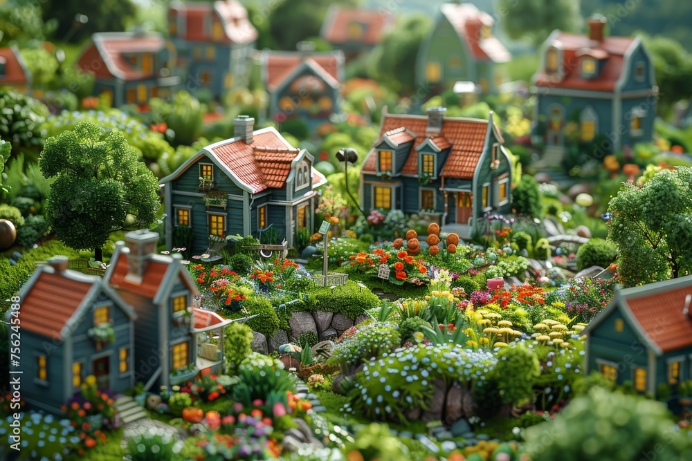 Model of a Garden With Multiple Houses