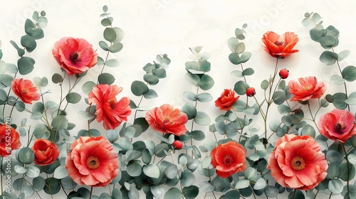 Elegant Wedding Invitation Card with Flowers and Eucalyptus Leaves Generative AI © Alex