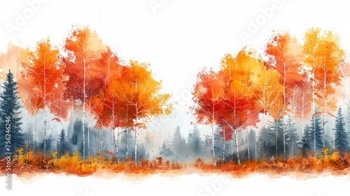 Vibrant Watercolor Autumn Forest Illustration Generative AI
