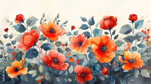 Watercolor Floral Background with Hand-Drawn Illustration Generative AI © Alex