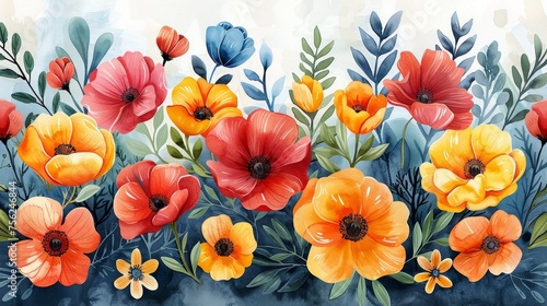 Vibrant Watercolor Flower Arrangement Generative AI