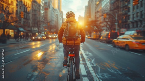 bycicle, modern city, high buildingd, busy street, eco friendly and alternative energy and transportation concept, street, afternoon photo