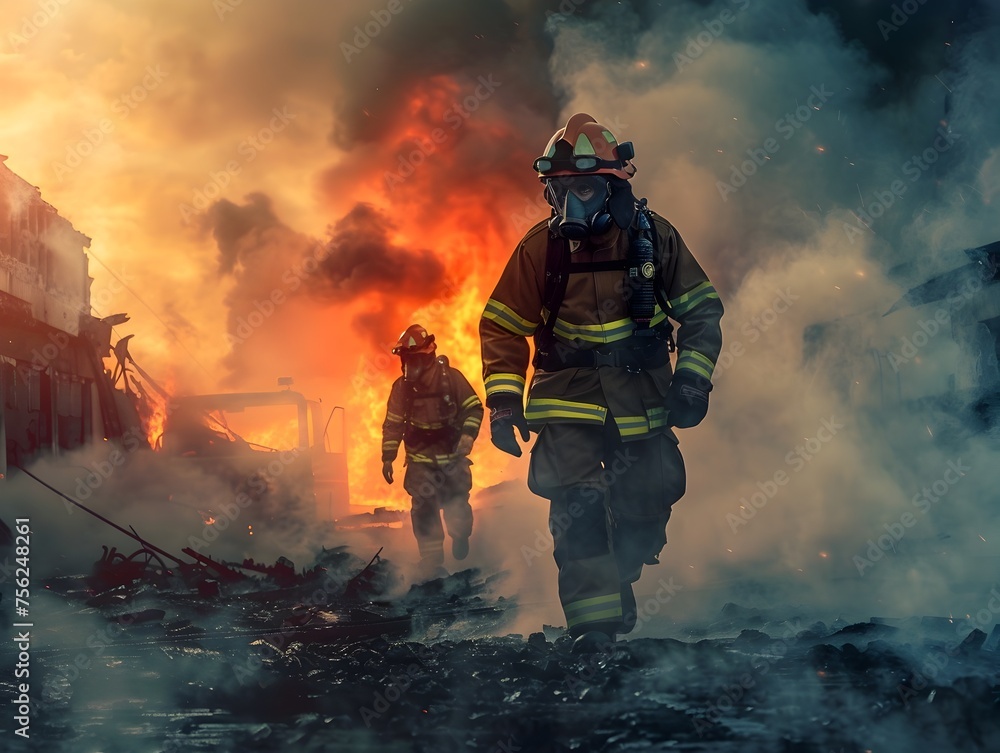 Firefighters Bravely Battling Intense Blaze, To capture the bravery and focus of emergency responders as they work to extinguish a dangerous fire
