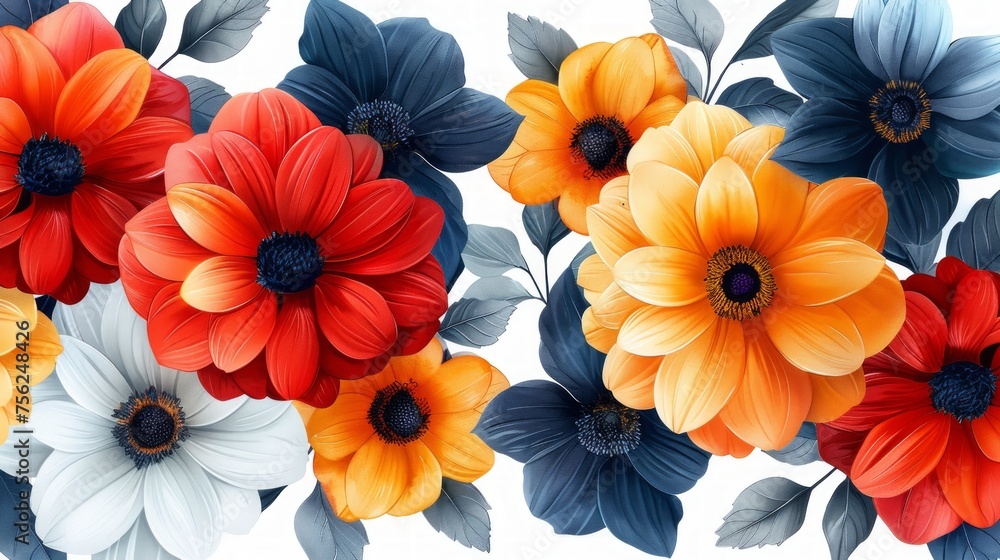 Vivid Colored Textured Dahlia Flower Pattern Illustration Generative AI Vivid Colored Textured Dahlia Flower Pattern Illustration Generative AI