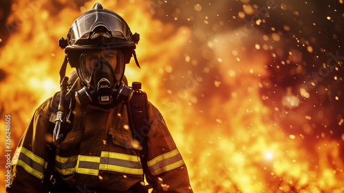 Firefighter wearing protective uniform