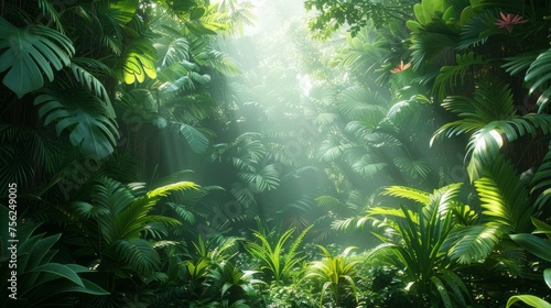 Tropical Rainforest Canopy with Vibrant Foliage and Exotic Wildlife Generative AI