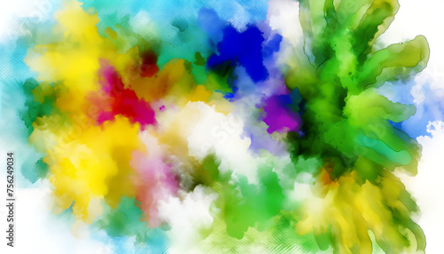 An abstract interpretation of spring, showcasing a canvas splashed with vibrant hues of green, yellow, pink, and blue