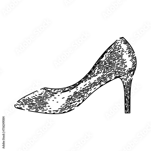 red shoe high heel shoes hand drawn. shop line, red stroke, vector footwear shoe high heel shoes vector sketch. isolated black illustration