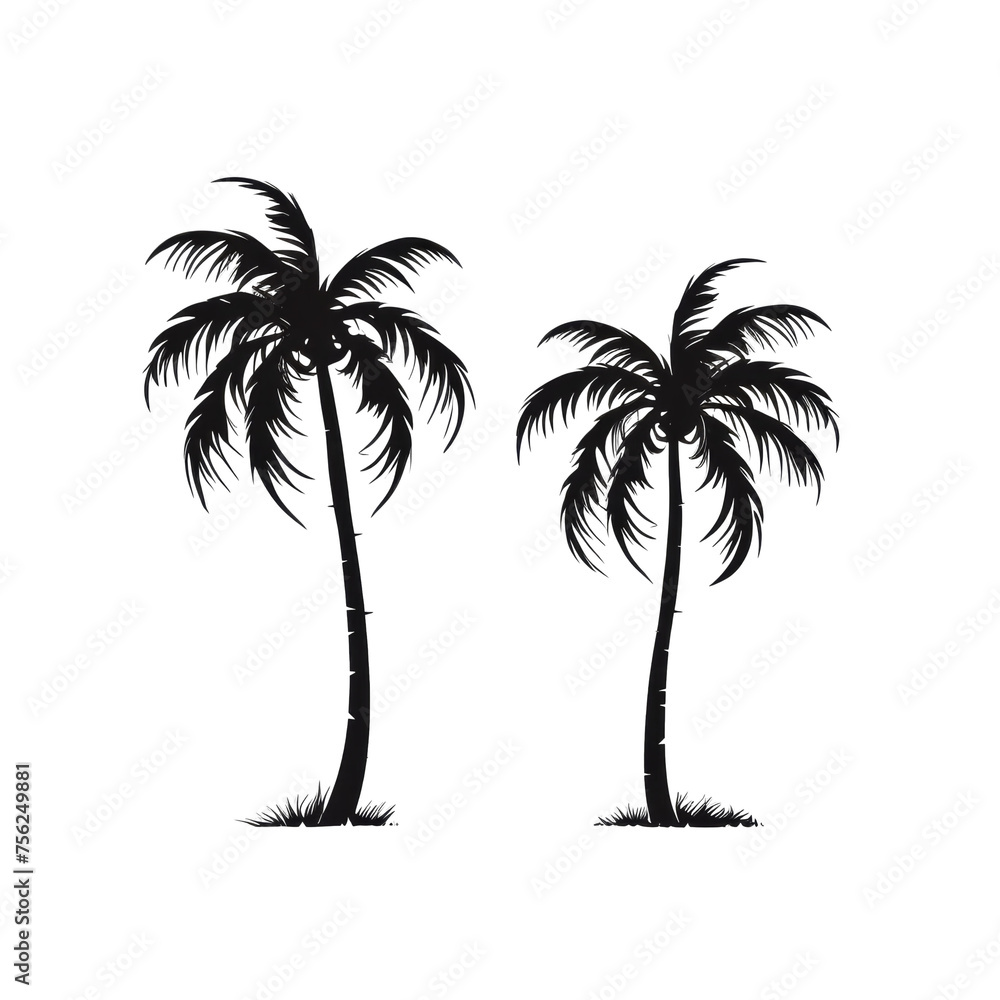 Black palm trees on the transparent background