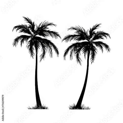 Black palm trees on the transparent background