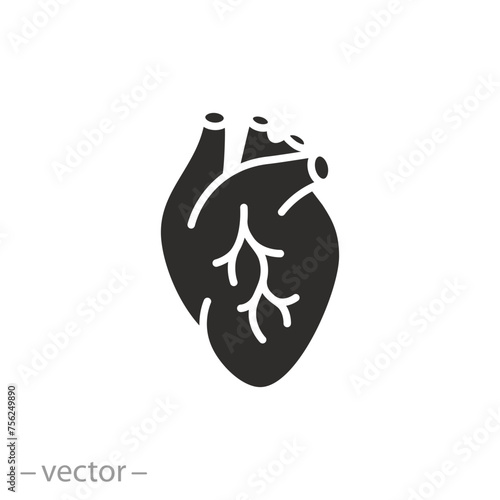 cardiac muscle icon, human heart, anatomy organ, flat web symbol - vector illustration