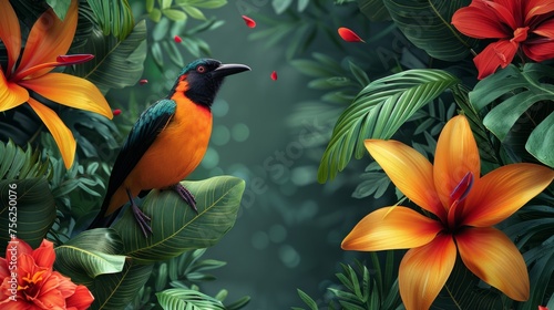 Exotic Bird of Paradise in Lush Jungle Digital Illustration Generative AI © Alex