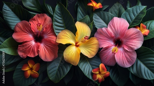 Wallpaper Mural Tropical Hibiscus and Frangipani Illustration Generative AI Torontodigital.ca