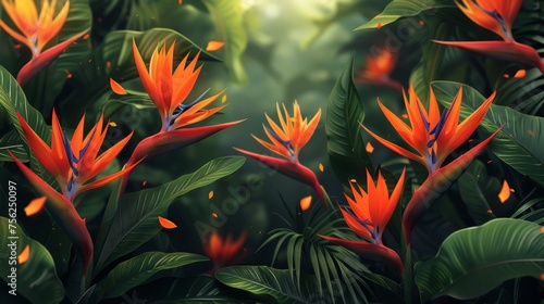 Exotic Bird of Paradise in Lush Jungle Digital Illustration Generative AI