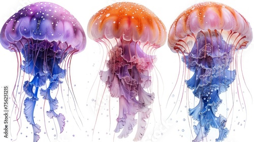 Watercolor Illustration of Isolated Jellyfish on White Background Generative AI