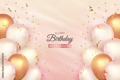 Happy Birthday with Realistic Balloon Background
