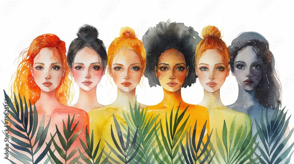 United Women of Diverse Ethnicities in a Modern Flat Illustration Generative AI