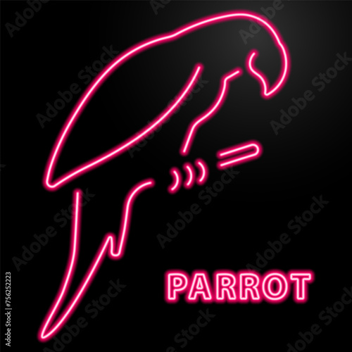 parrot neon sign, modern glowing banner design, colorful modern design trend on black background. Vector illustration.