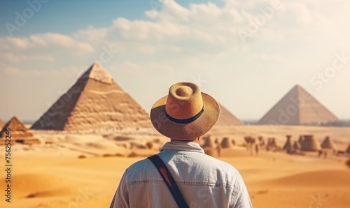 Tourist observing the Egyptian pyramids. suitable for your travel design