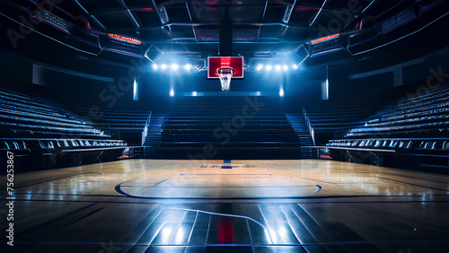Empty Basketball arena club in the night time