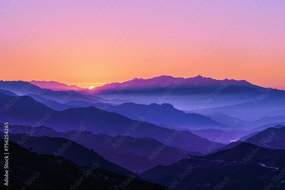 Fototapeta premium Sunset Serenade A Pink and Purple Mountain Range Generative AI