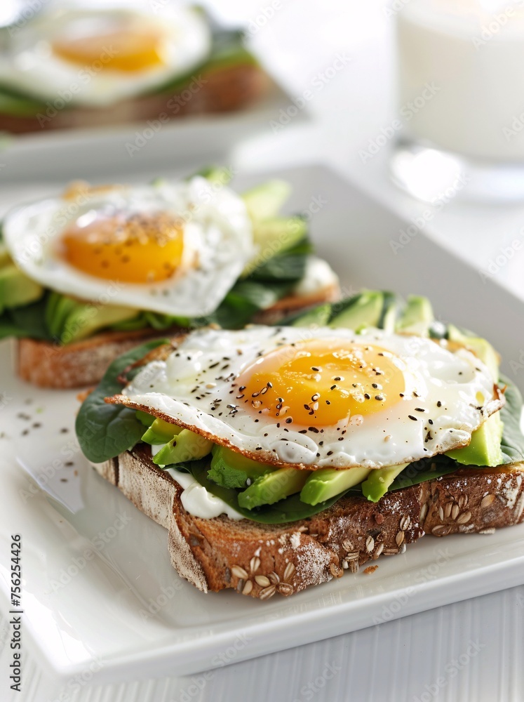 Avo-toast with a fried egg on top A delicious and nutritious breakfast option for those who love toast and eggs Generative AI