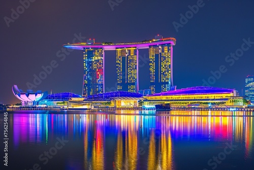 Glowing Skyscrapers and Luminous Lights A Spectacular Nighttime View of the Marina Bay Sands Hotel Generative AI