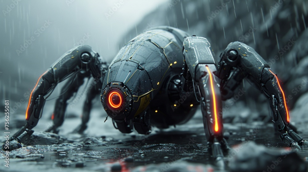 Fototapeta premium A biomimetic spider robot. The concept of modern technologies