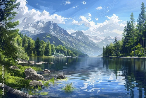 July's Chill Vibes A Serene Mountain Lake Scene Generative AI