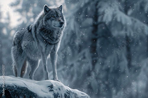 Wolf in the Snow A Chilly Winter's Night Generative AI © Satyam