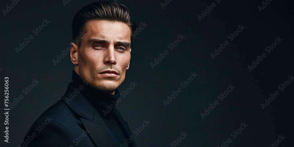 Closeup of a handsome russian man isolated on a black background. Business and fashion concept. Commercial studio portrait for banner, poster with copy space Closeup of a handsome russian man isolated on a black background. Business and fashion concept. Commercial studio portrait for banner, poster with copy space