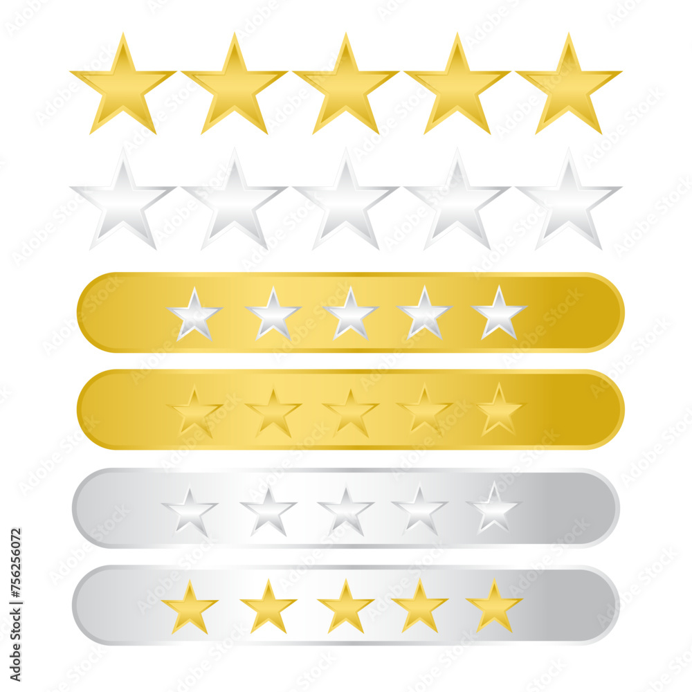 Vector 5 star rating with gold star and silver Vector 5 star rating with gold star and silver