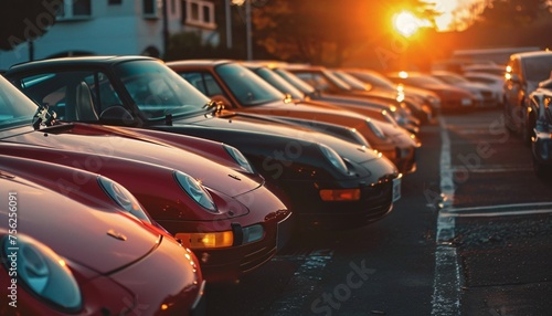 Sunset Serenade A Parade of Cars in the Parking Lot Generative AI © Satyam