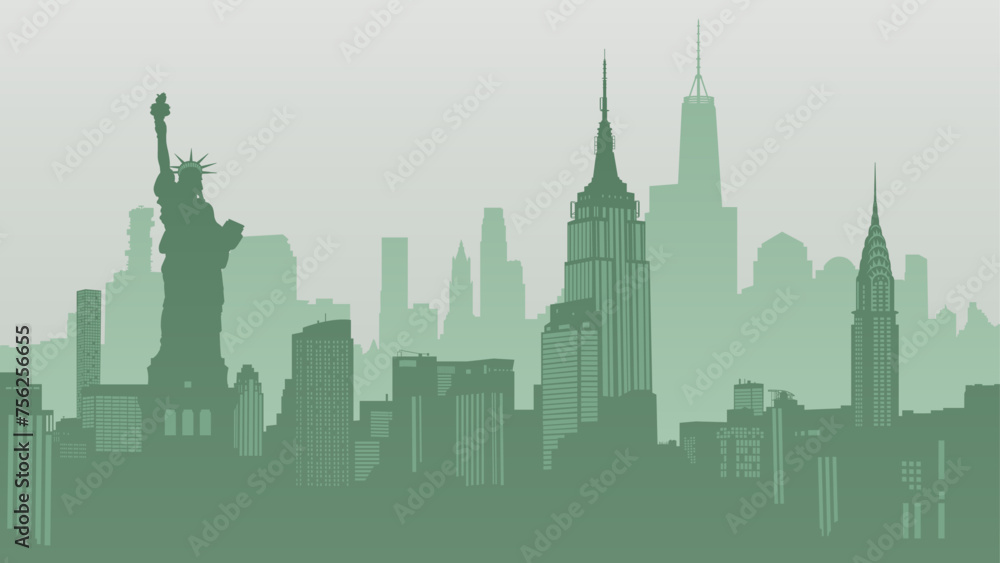 Fototapeta premium New York City skyline. Silhouette vector background of Manhattan cityscape. Travel illustration