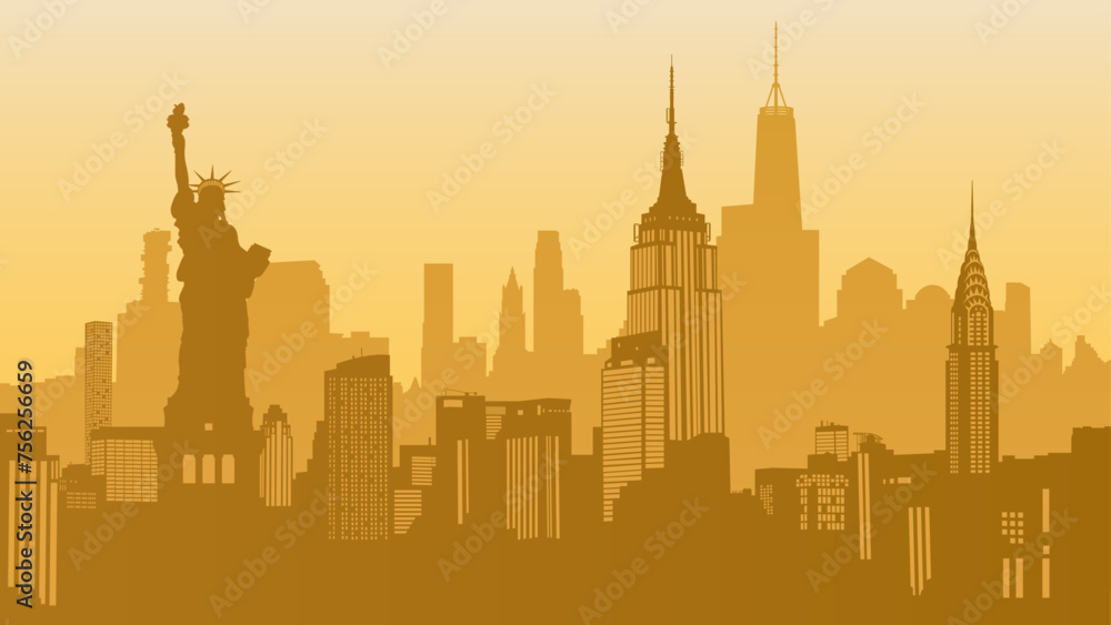 Silhouette of the New York City. Vector illustration - obrazy, fototapety, plakaty 