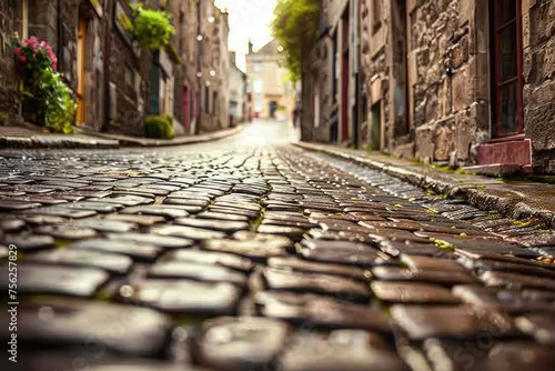 The uneven cobblestones on a historic city street photo