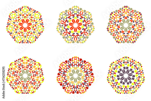 Geometrical abstract gemstone heptagon shape set - ornamental colorful geometric vector designs from gravel stones
